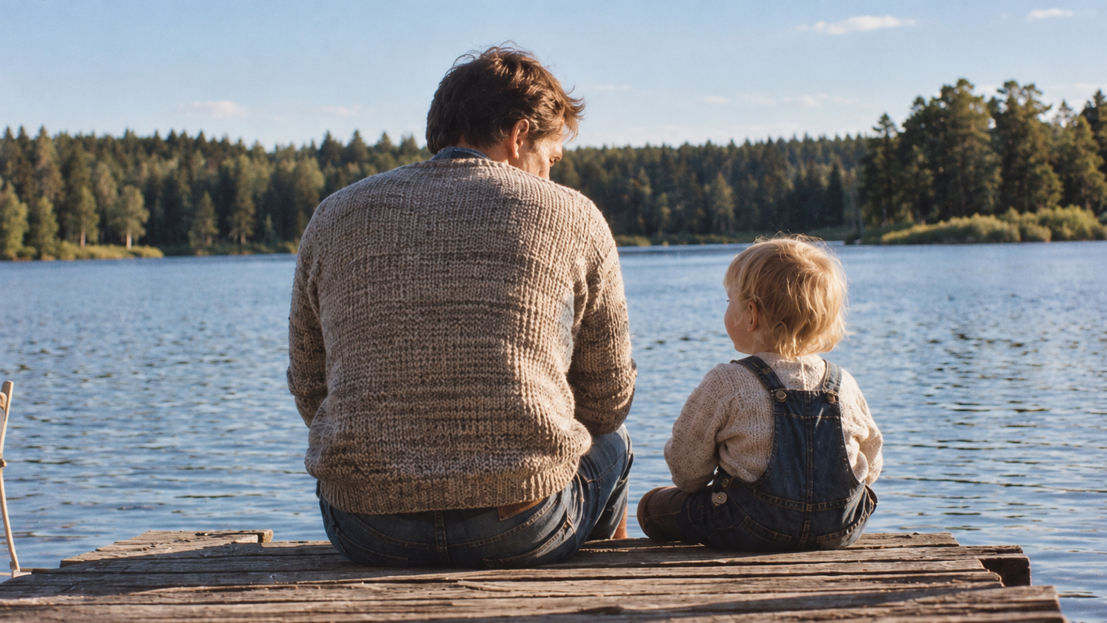Ouder en kind samen aan een meer