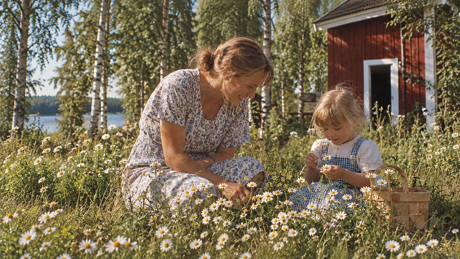 Ouder en kind tussen de bloemen